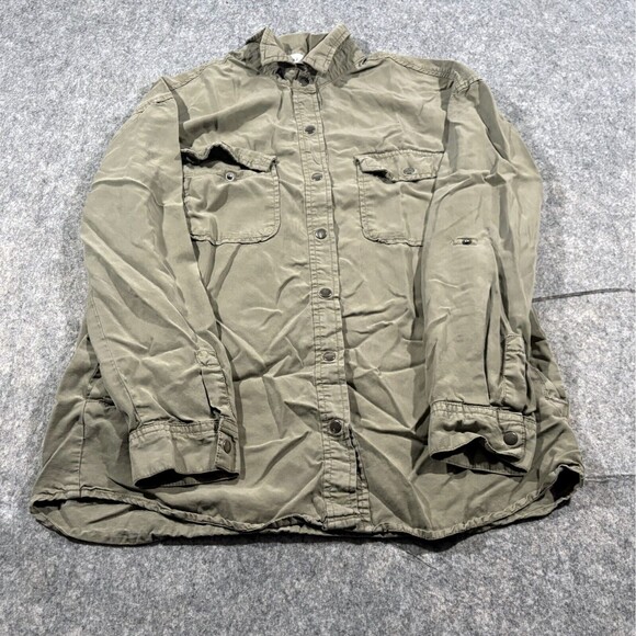 BeCool Long Sleeve Shirt Collared Beige Button Down TENCEL Double Pocket Sz S/M - Picture 1 of 12